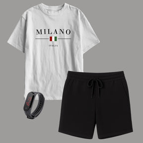 Kit Camiseta Infantil Milano + Short Moletinho – Brinde Relógio Digital Grátis