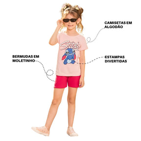Kit Conjuntos Infantis Femininos Disney – Blusa e Short Estampado Menina
