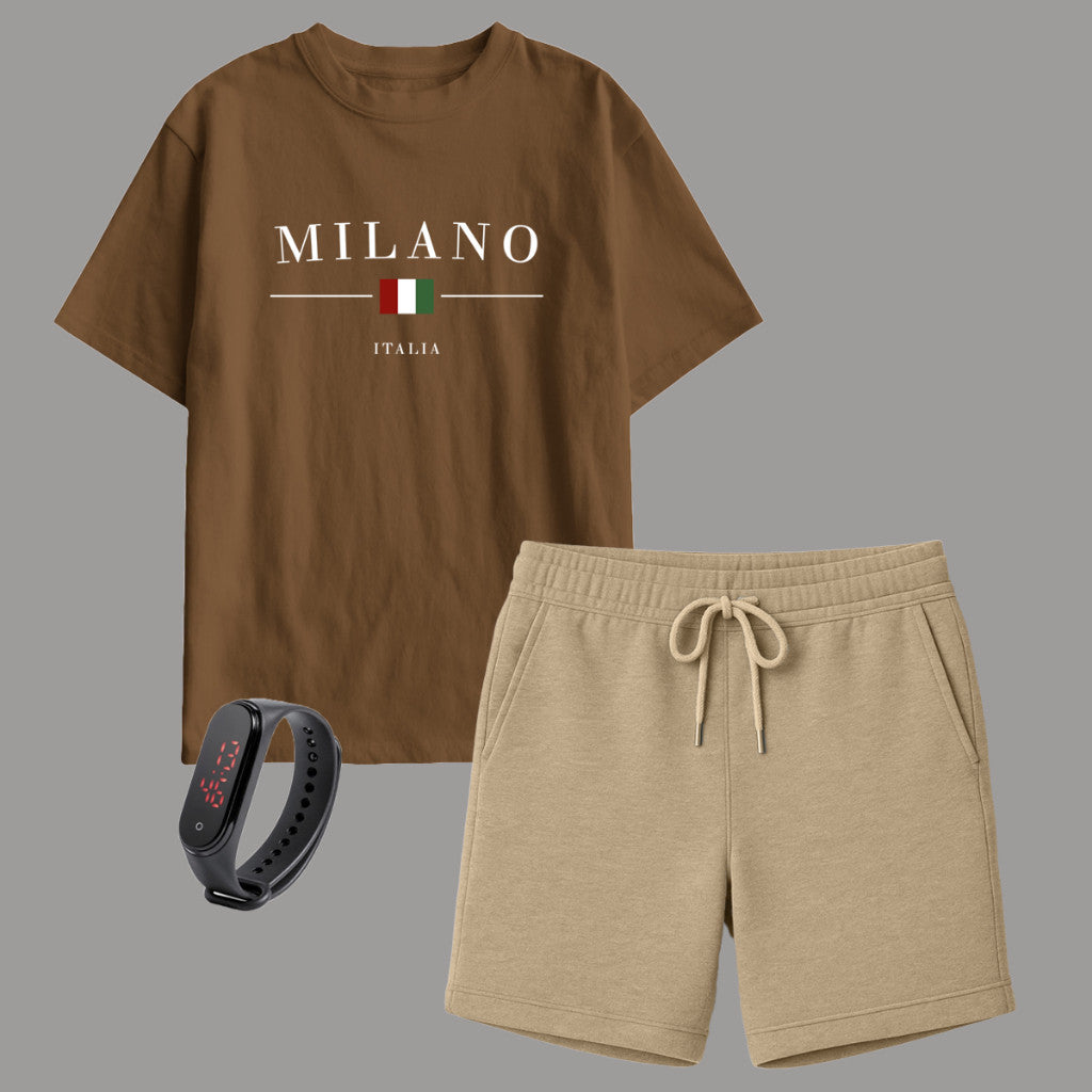 Kit Camiseta Infantil Milano + Short Moletinho – Brinde Relógio Digital Grátis